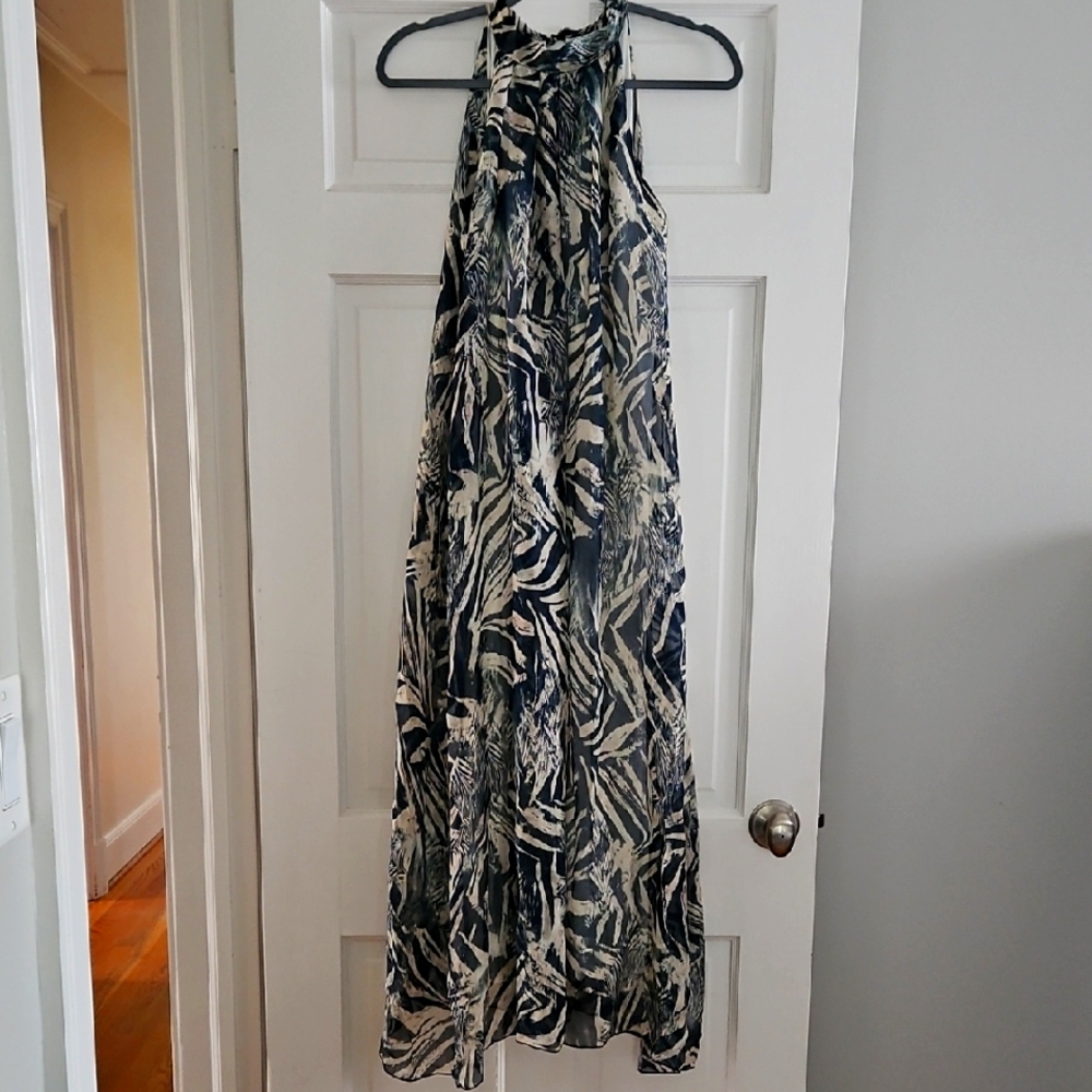 Bellambra Silk Navy & Tan Zebra Print  Maxi Dress Size Medium